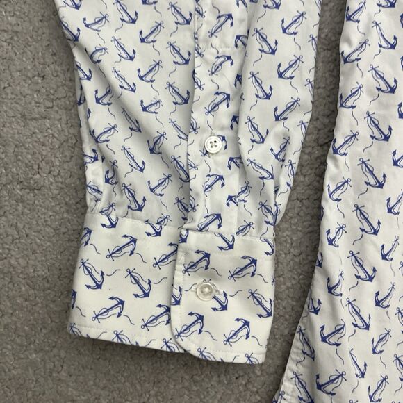Gitman Bros Button Down Shirt Mens 18.5 35 Nautical Anchor Print Boat Ocean - Picture 4 of 15